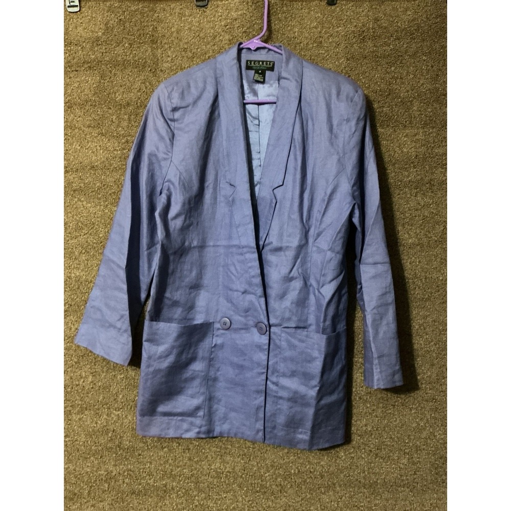 Secrets Sigrid Olsen Women Periwinkle Linen Blazer Jacket S 80's 90's Long Line